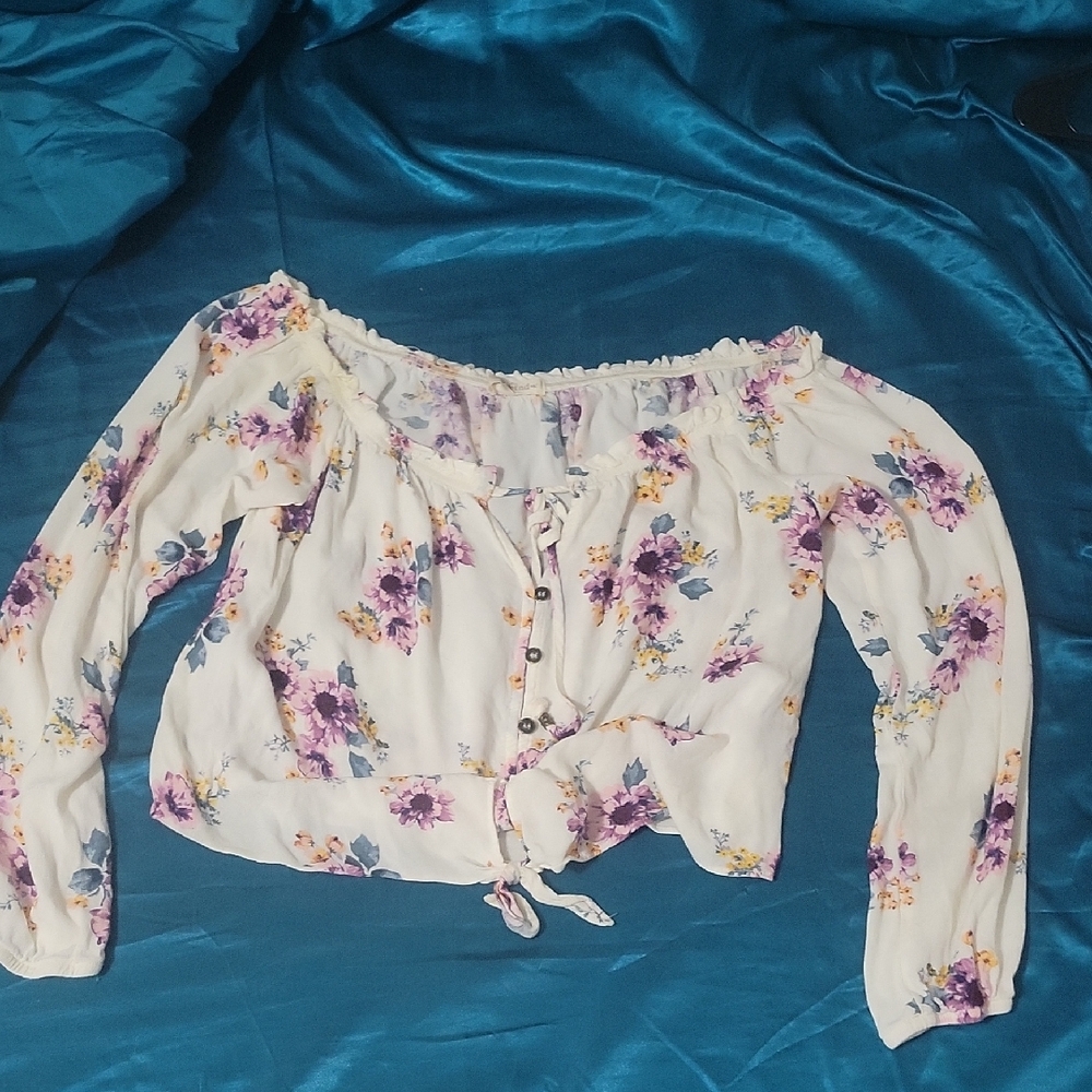 Rewind White Cream Long Sleeve Crop Blouse